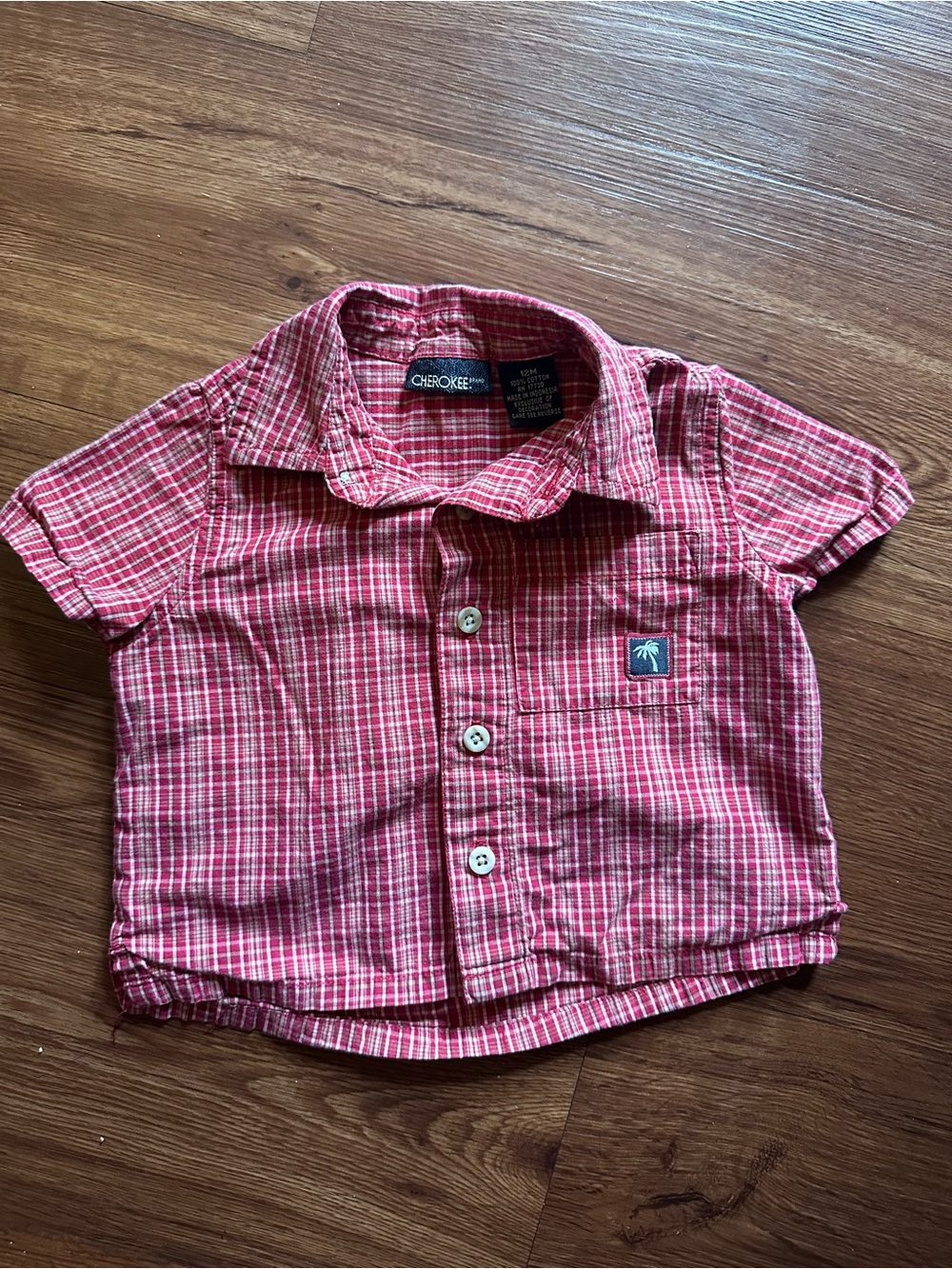 Vintage Cherokee Red Plaid Short-Sleeve Button-Down Shirt for Kids
